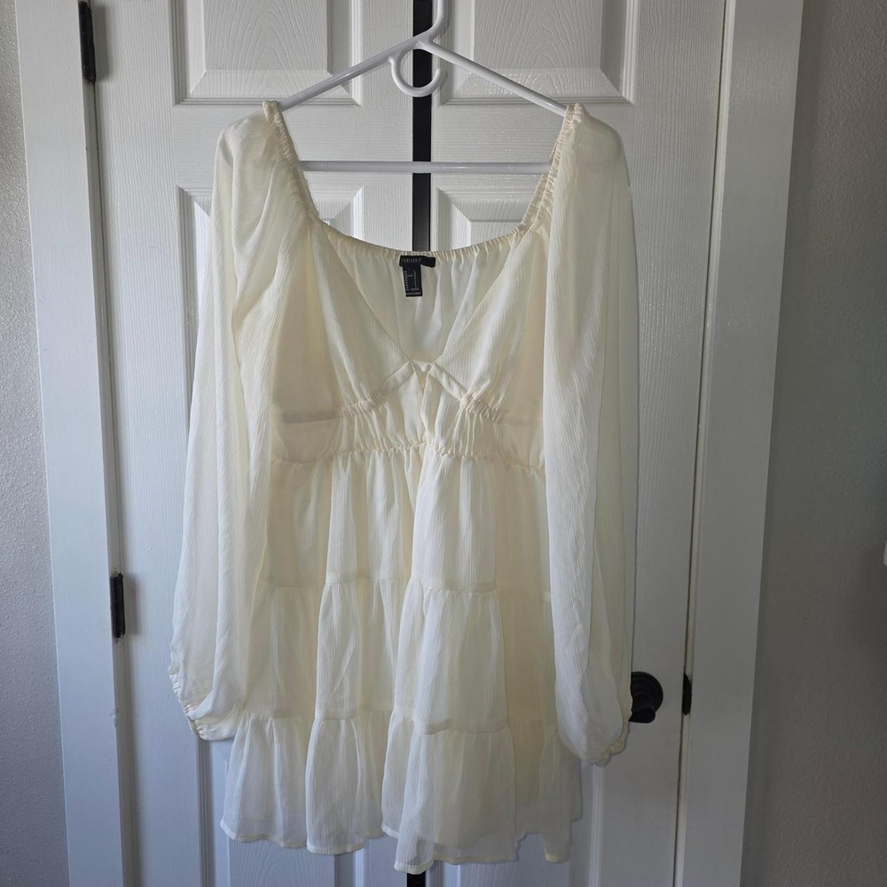 Forever 21 Cream Long Sleeve Mini Dress Women Size Large